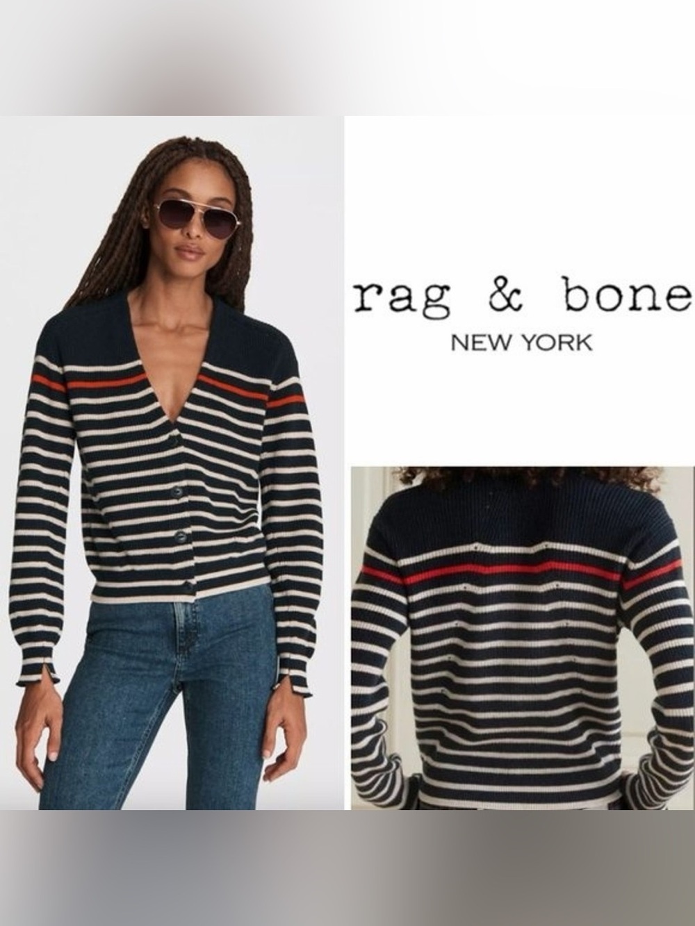 Rag & Bone Chunky Striped Cashmere Blend "Ann" Cardigan Sixe XS luxury office